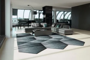 Designteppich 'Hexagon' von Aisslinger – sechseckiges Wabenmuster in Naturfarben