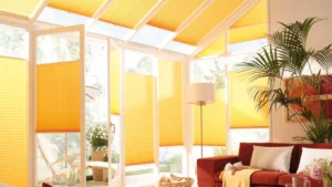 Orangefarbenes Plissee 'Ambiente Magic' – dekorativer Lichtfilter von Bielitza Raumausstattung